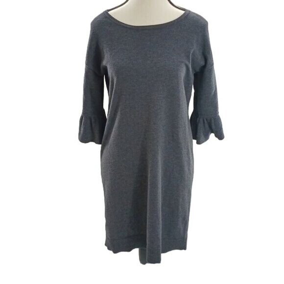 Max Studio Dress Gray Knit Sweater Ruffle Half Sleeve Shift Womens Size Small - Picture 1 of 5